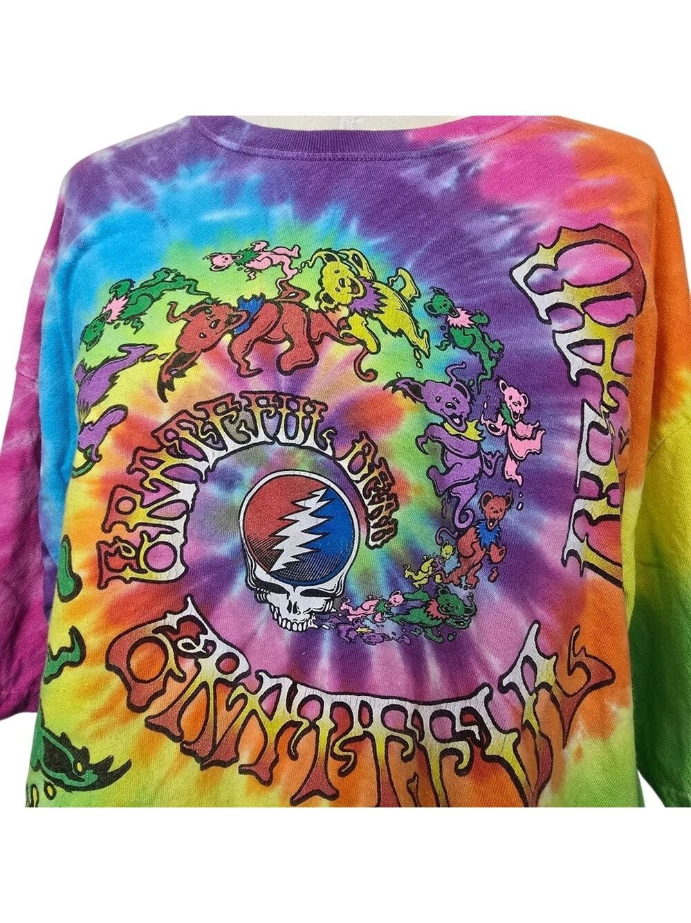 Liquid Blue Tie Dye Print Greatful Dead Short Sleeves Crop Top 2XL - Picture 2 of 7